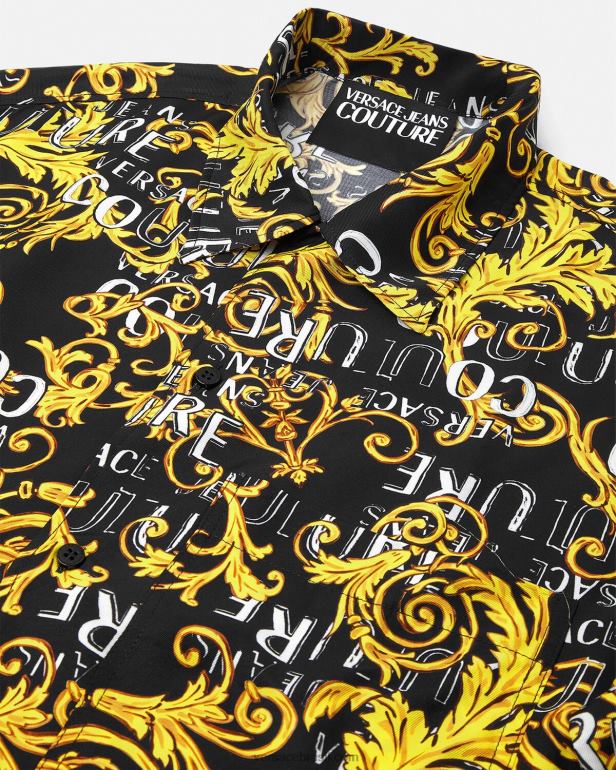 roupas P2TX2394 Versace camisa de alta costura com logotipo ouro Preto homens