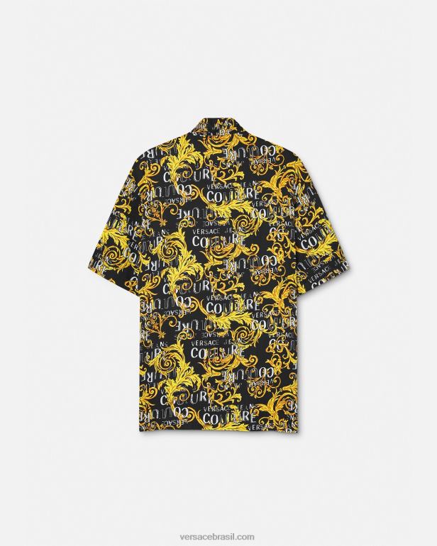 roupas P2TX2394 Versace camisa de alta costura com logotipo ouro Preto homens