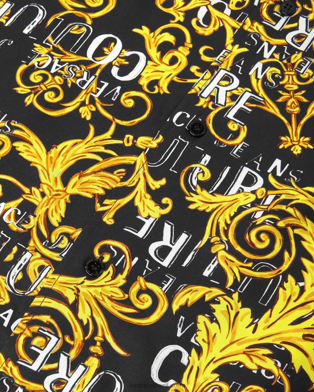 roupas P2TX2394 Versace camisa de alta costura com logotipo ouro Preto homens
