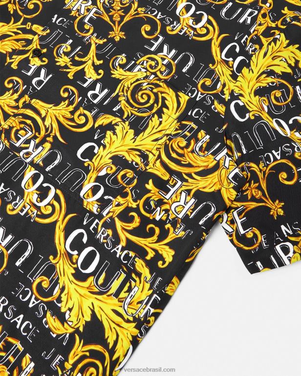 roupas P2TX2394 Versace camisa de alta costura com logotipo ouro Preto homens