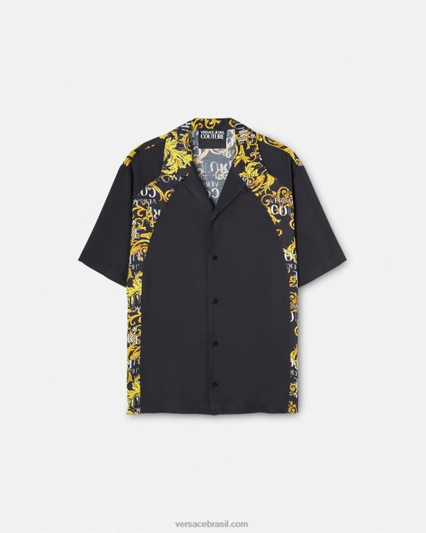 roupas P2TX2395 Versace camisa de alta costura com logotipo ouro Preto homens