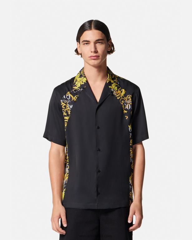 roupas P2TX2395 Versace camisa de alta costura com logotipo ouro Preto homens