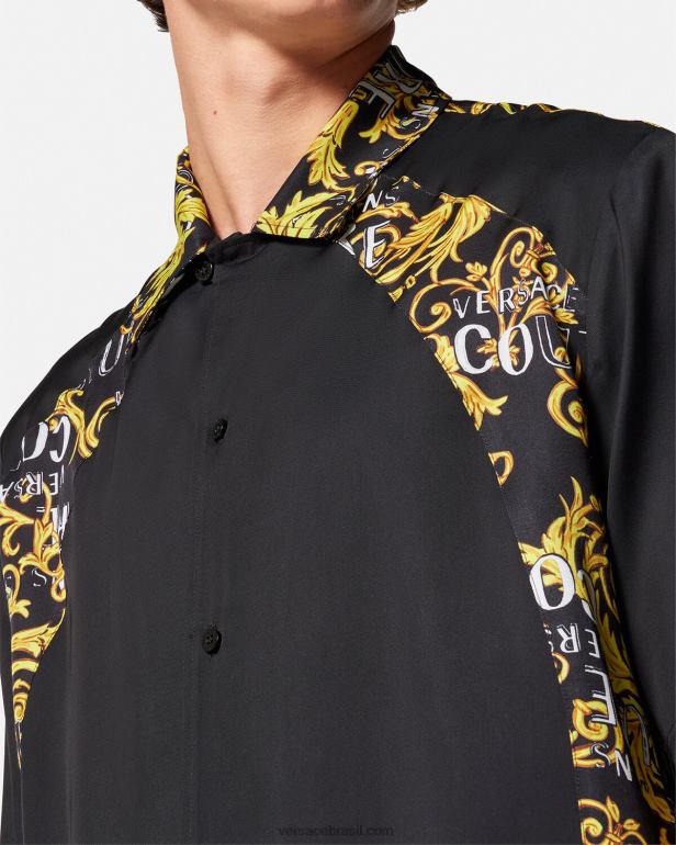 roupas P2TX2395 Versace camisa de alta costura com logotipo ouro Preto homens