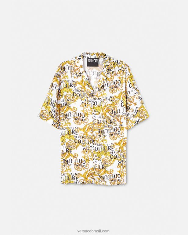 roupas P2TX2396 Versace camisa de alta costura com logotipo ouro e branco homens