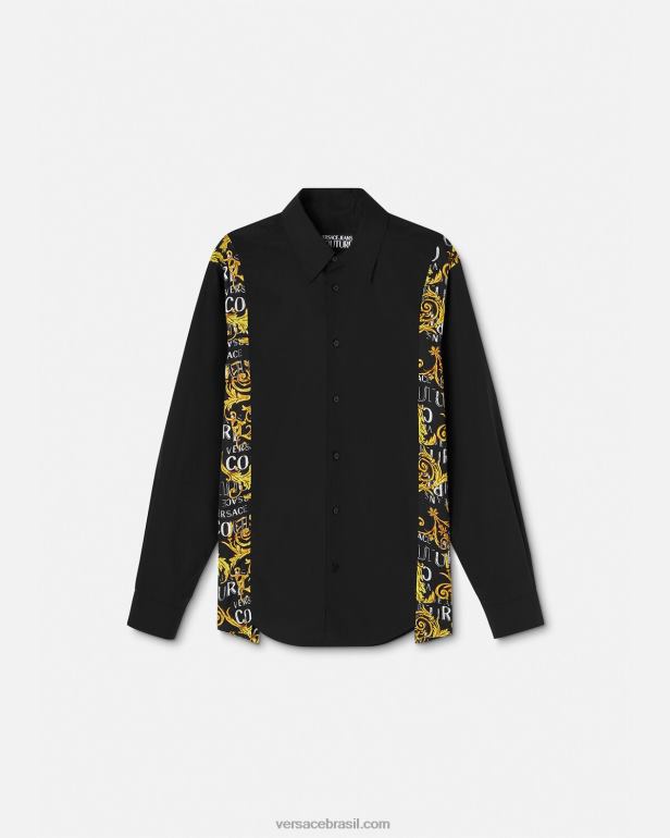 roupas P2TX2397 Versace camisa de alta costura com logotipo preto homens