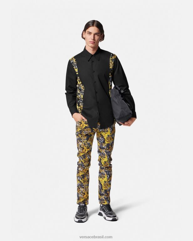 roupas P2TX2397 Versace camisa de alta costura com logotipo preto homens