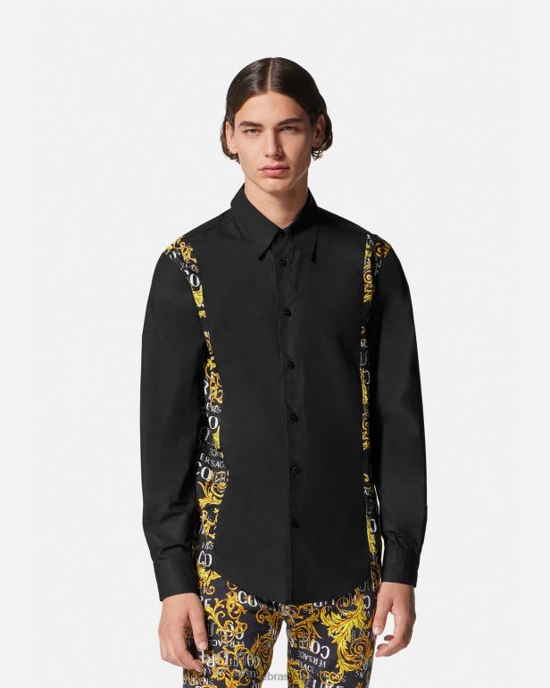 roupas P2TX2397 Versace camisa de alta costura com logotipo preto homens