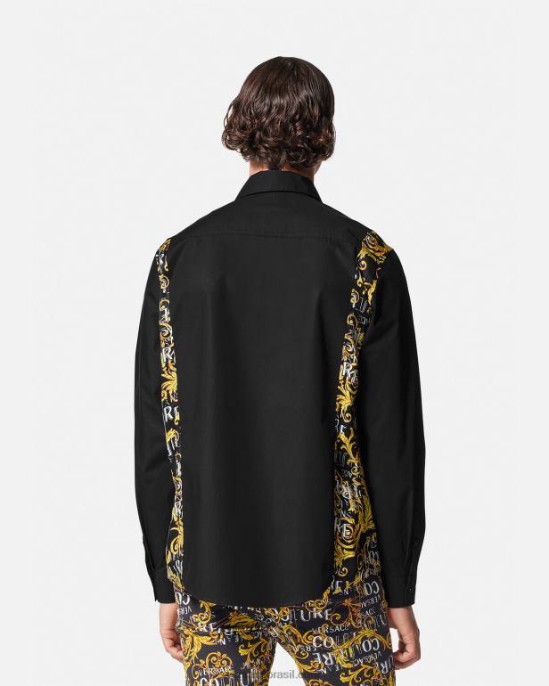 roupas P2TX2397 Versace camisa de alta costura com logotipo preto homens