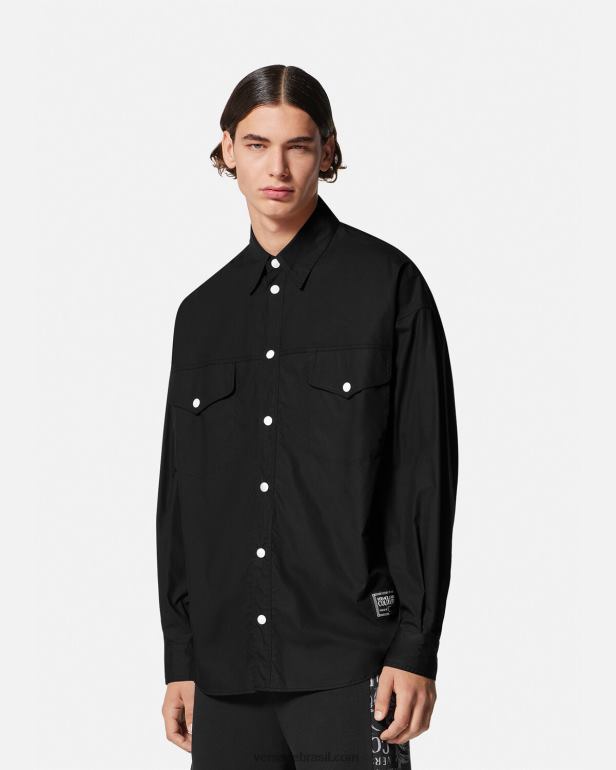 roupas P2TX2401 Versace camisa com logotipo de número de peça preto homens