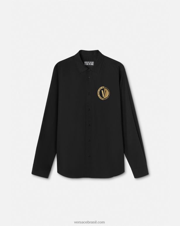 roupas P2TX2402 Versace camisa com emblema v ouro Preto homens