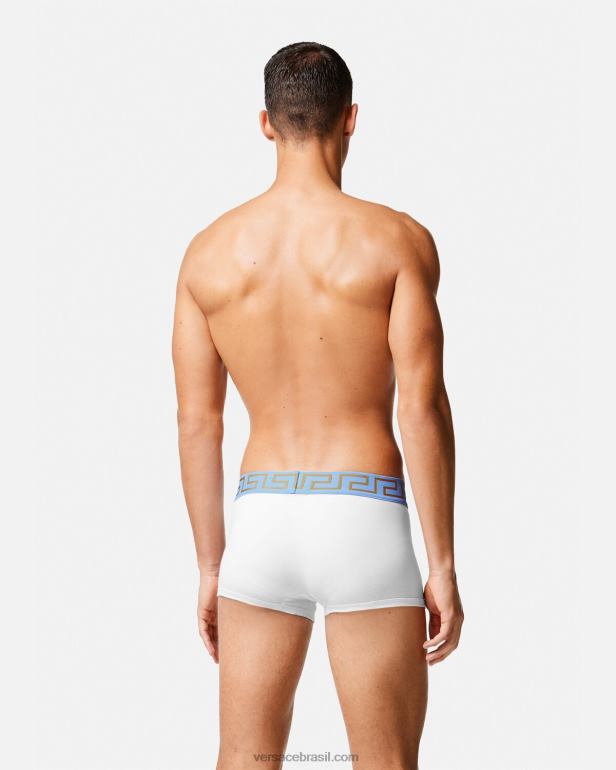 roupas íntimas e moda praia P2TX1744 Versace troncos de fronteira greca branco homens