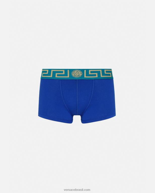 roupas íntimas e moda praia P2TX1745 Versace troncos de fronteira greca azul homens