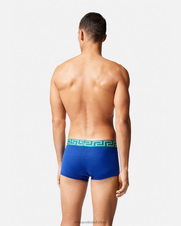 roupas íntimas e moda praia P2TX1745 Versace troncos de fronteira greca azul homens