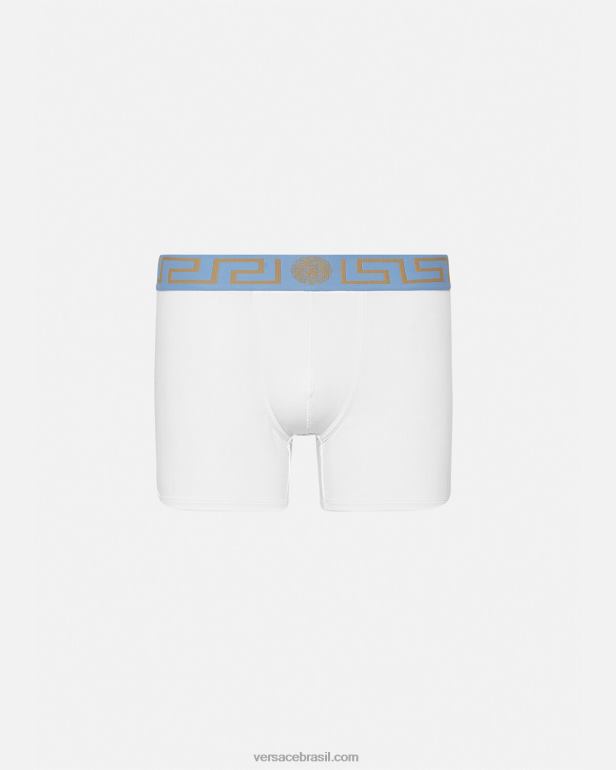 roupas íntimas e moda praia P2TX1746 Versace troncos longos com borda greca branco homens