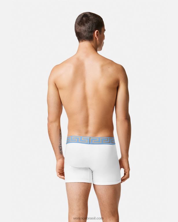 roupas íntimas e moda praia P2TX1746 Versace troncos longos com borda greca branco homens