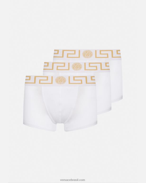 roupas íntimas e moda praia P2TX1749 Versace troncos de fronteira greca pacote com 3 ouro Branco homens