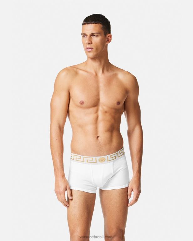 roupas íntimas e moda praia P2TX1749 Versace troncos de fronteira greca pacote com 3 ouro Branco homens