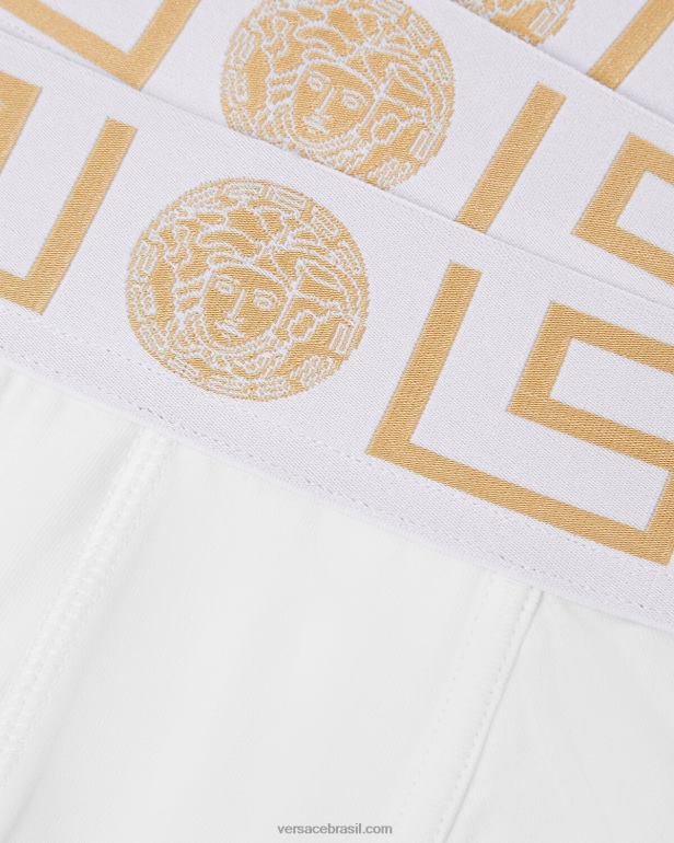 roupas íntimas e moda praia P2TX1749 Versace troncos de fronteira greca pacote com 3 ouro Branco homens