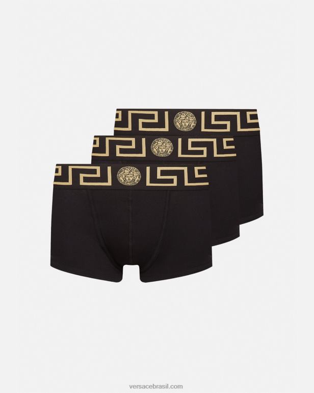 roupas íntimas e moda praia P2TX1750 Versace troncos de fronteira greca pacote com 3 preto homens