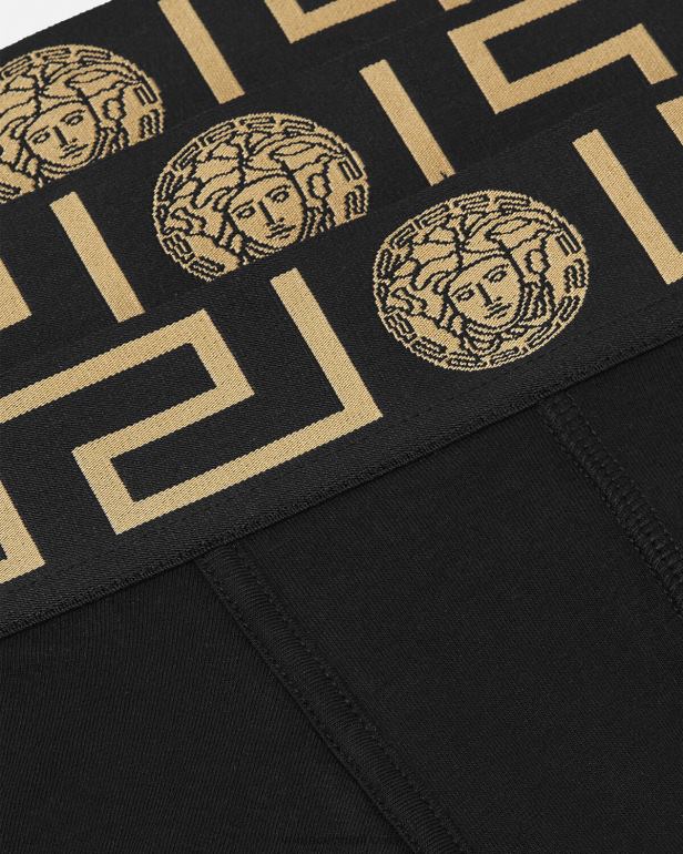 roupas íntimas e moda praia P2TX1750 Versace troncos de fronteira greca pacote com 3 preto homens