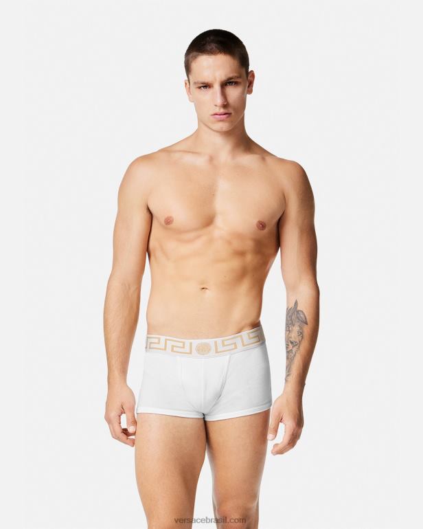 roupas íntimas e moda praia P2TX1751 Versace troncos de fronteira greca pacote com 3 branco e preto e cinza homens