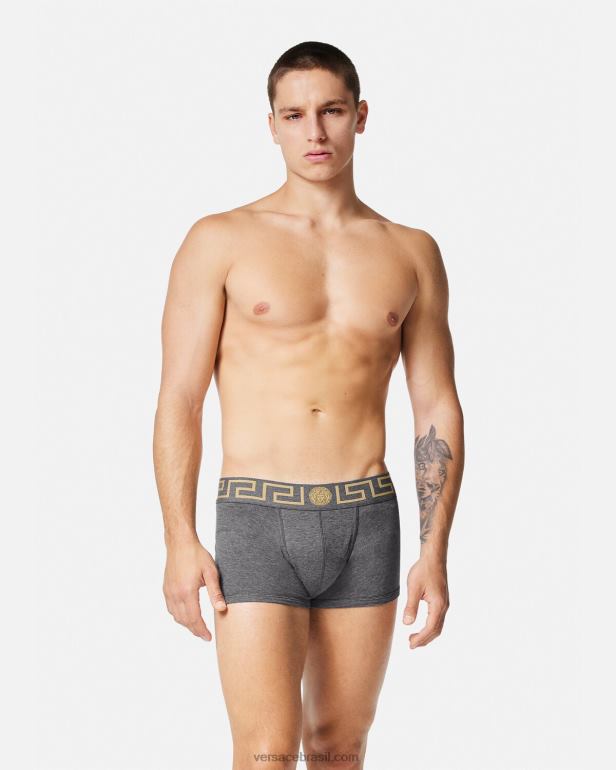 roupas íntimas e moda praia P2TX1751 Versace troncos de fronteira greca pacote com 3 branco e preto e cinza homens