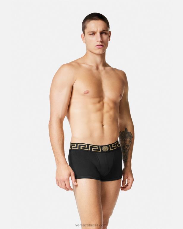 roupas íntimas e moda praia P2TX1751 Versace troncos de fronteira greca pacote com 3 branco e preto e cinza homens