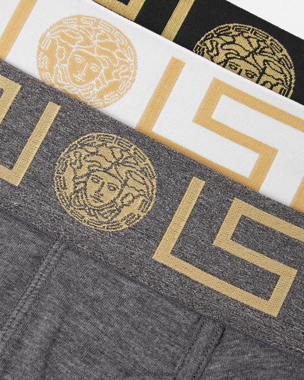 roupas íntimas e moda praia P2TX1751 Versace troncos de fronteira greca pacote com 3 branco e preto e cinza homens