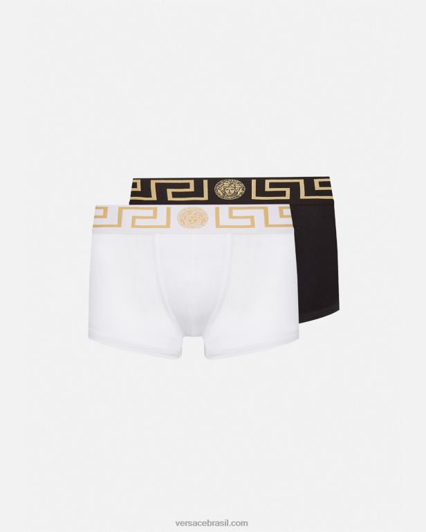 roupas íntimas e moda praia P2TX1752 Versace troncos de fronteira greca pacote com 2 Preto branco homens