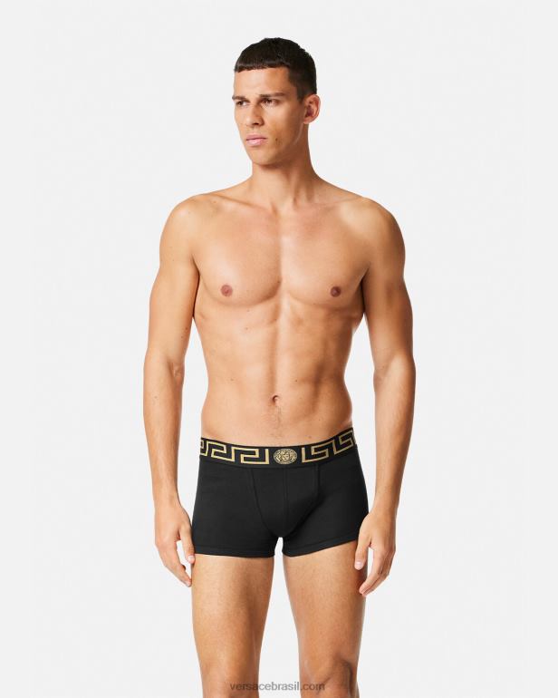roupas íntimas e moda praia P2TX1752 Versace troncos de fronteira greca pacote com 2 Preto branco homens