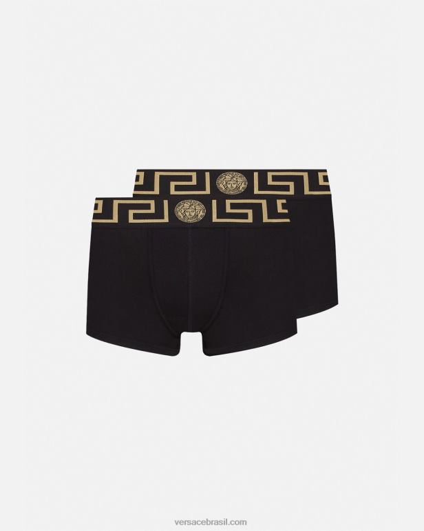 roupas íntimas e moda praia P2TX1753 Versace troncos de fronteira greca pacote com 2 preto homens
