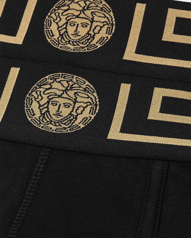 roupas íntimas e moda praia P2TX1753 Versace troncos de fronteira greca pacote com 2 preto homens