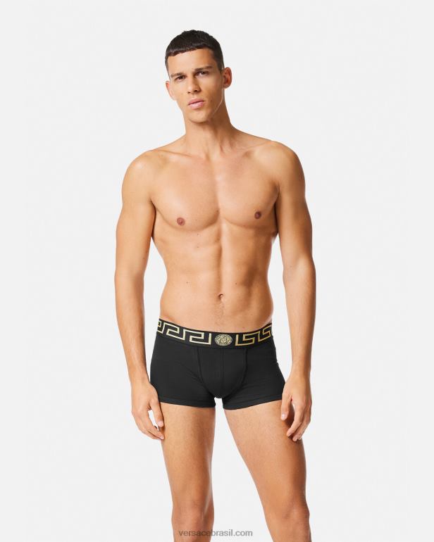 roupas íntimas e moda praia P2TX1755 Versace troncos de fronteira greca preto homens
