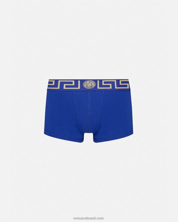 roupas íntimas e moda praia P2TX1757 Versace troncos de fronteira greca azul homens