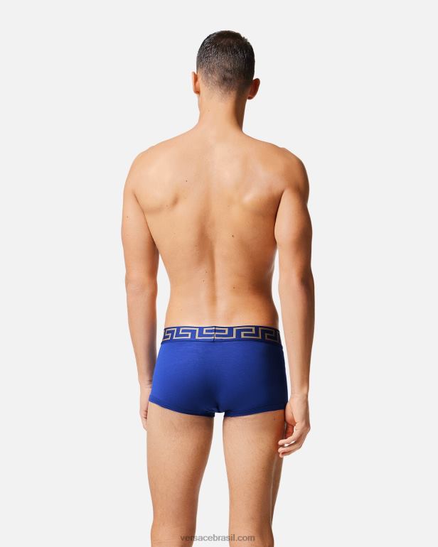 roupas íntimas e moda praia P2TX1757 Versace troncos de fronteira greca azul homens