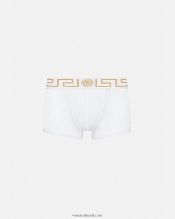 roupas íntimas e moda praia P2TX1758 Versace troncos de fronteira greca ouro Branco homens