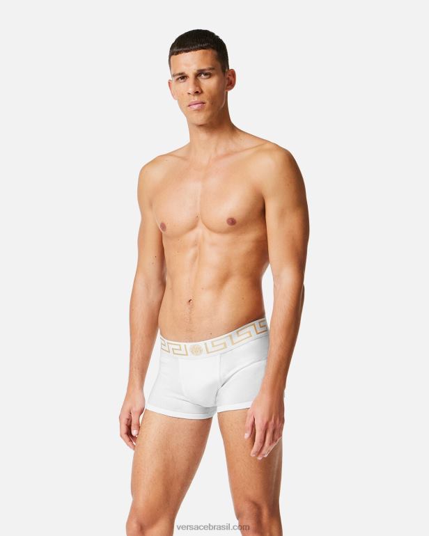 roupas íntimas e moda praia P2TX1758 Versace troncos de fronteira greca ouro Branco homens