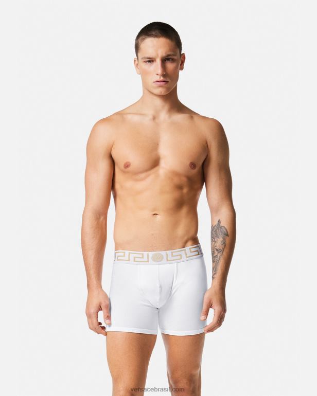 roupas íntimas e moda praia P2TX1763 Versace greca border troncos longos, pacote com 2 Preto branco homens