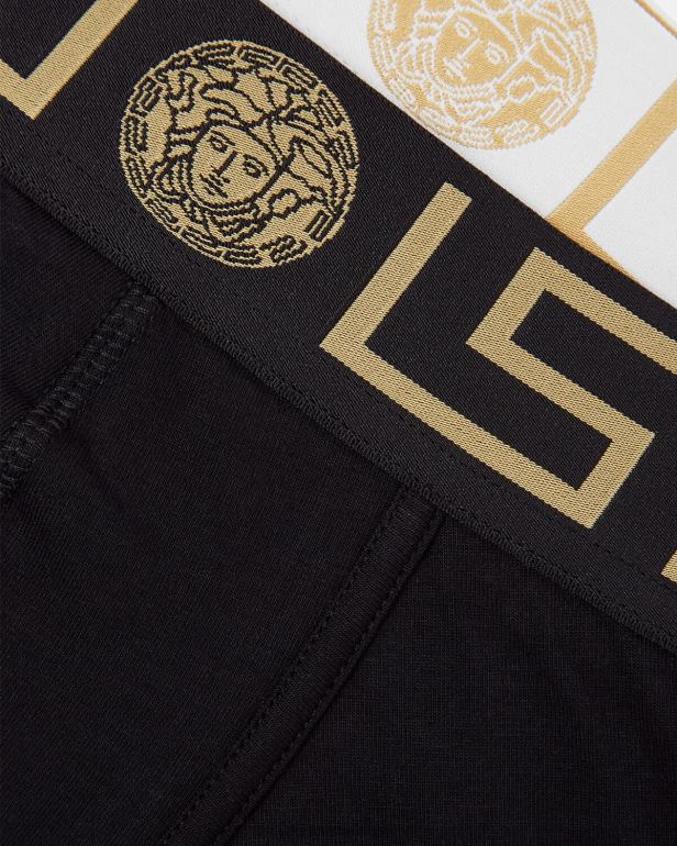 roupas íntimas e moda praia P2TX1763 Versace greca border troncos longos, pacote com 2 Preto branco homens