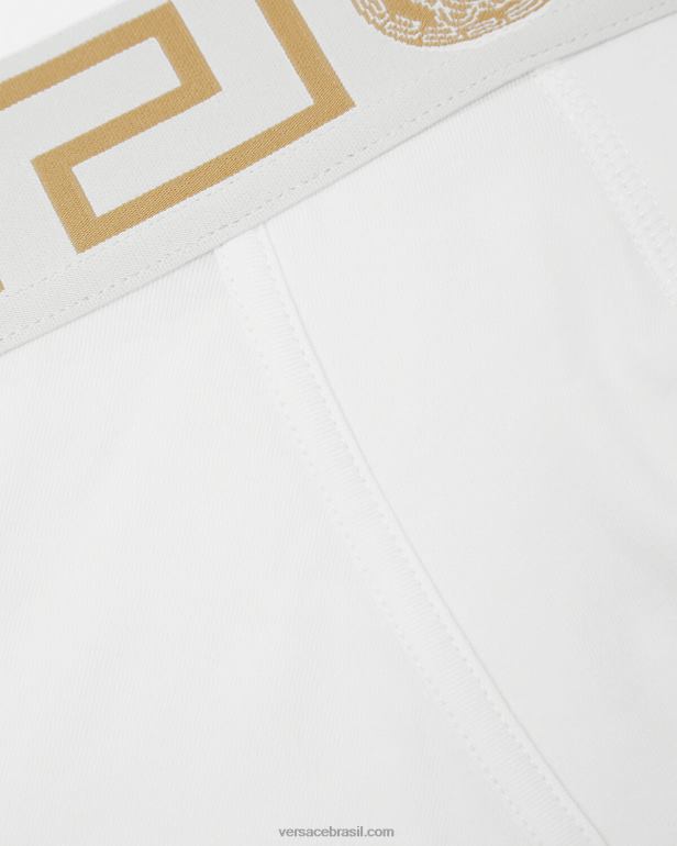 roupas íntimas e moda praia P2TX1767 Versace troncos longos com borda greca ouro Branco homens