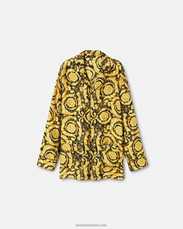 roupas íntimas e moda praia P2TX1735 Versace camisa de pijama de seda com estampa barroca imprimir homens
