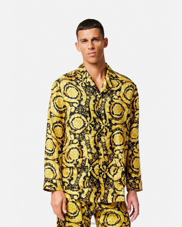 roupas íntimas e moda praia P2TX1735 Versace camisa de pijama de seda com estampa barroca imprimir homens