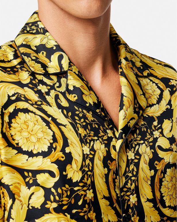 roupas íntimas e moda praia P2TX1735 Versace camisa de pijama de seda com estampa barroca imprimir homens