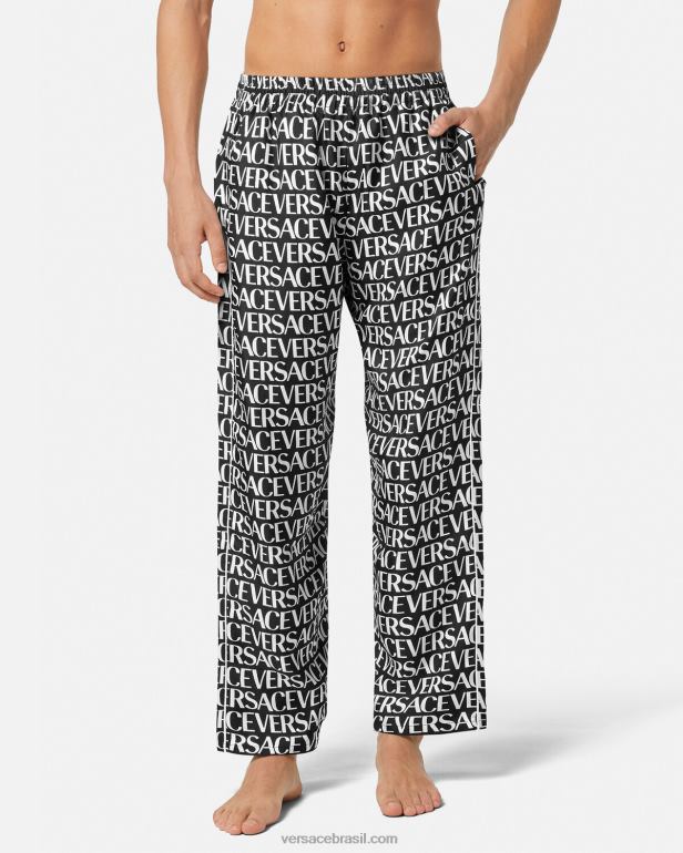 roupas íntimas e moda praia P2TX1738 Versace toda calça de pijama preto e estampado homens