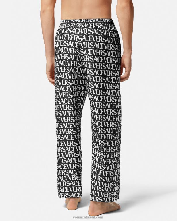 roupas íntimas e moda praia P2TX1738 Versace toda calça de pijama preto e estampado homens