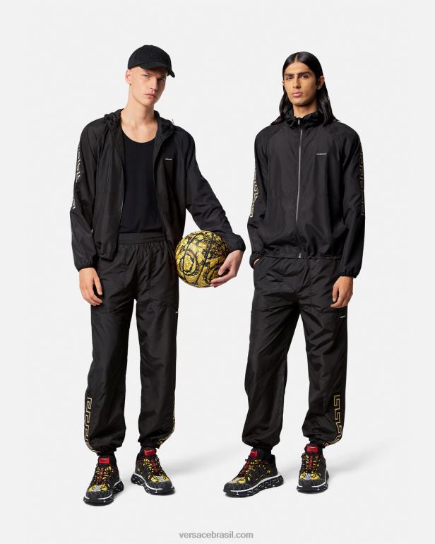 roupas P2TX1452 Versace jaqueta de ginástica de náilon greca preto homens