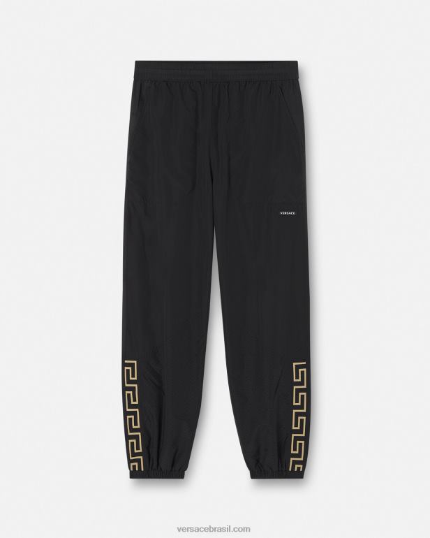 roupas P2TX1453 Versace calça de ginástica de nylon greca preto homens
