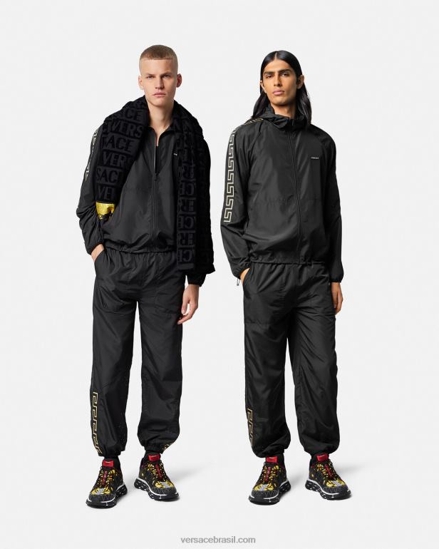 roupas P2TX1453 Versace calça de ginástica de nylon greca preto homens