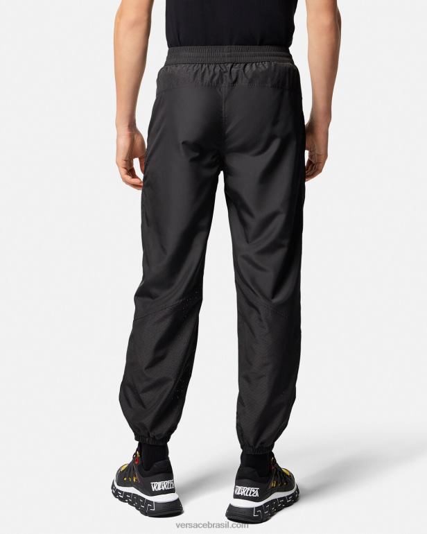 roupas P2TX1453 Versace calça de ginástica de nylon greca preto homens
