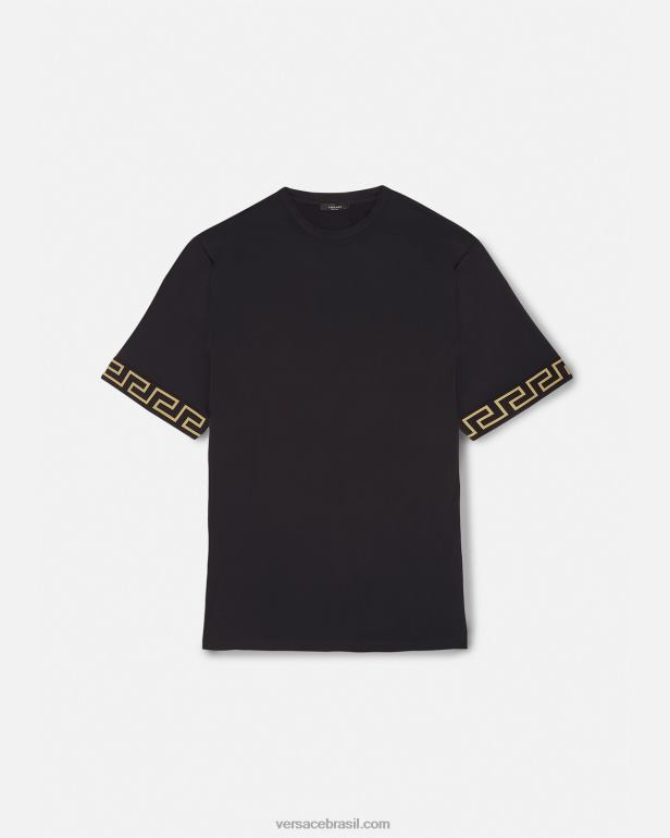 roupas P2TX1454 Versace top de academia Greca preto homens